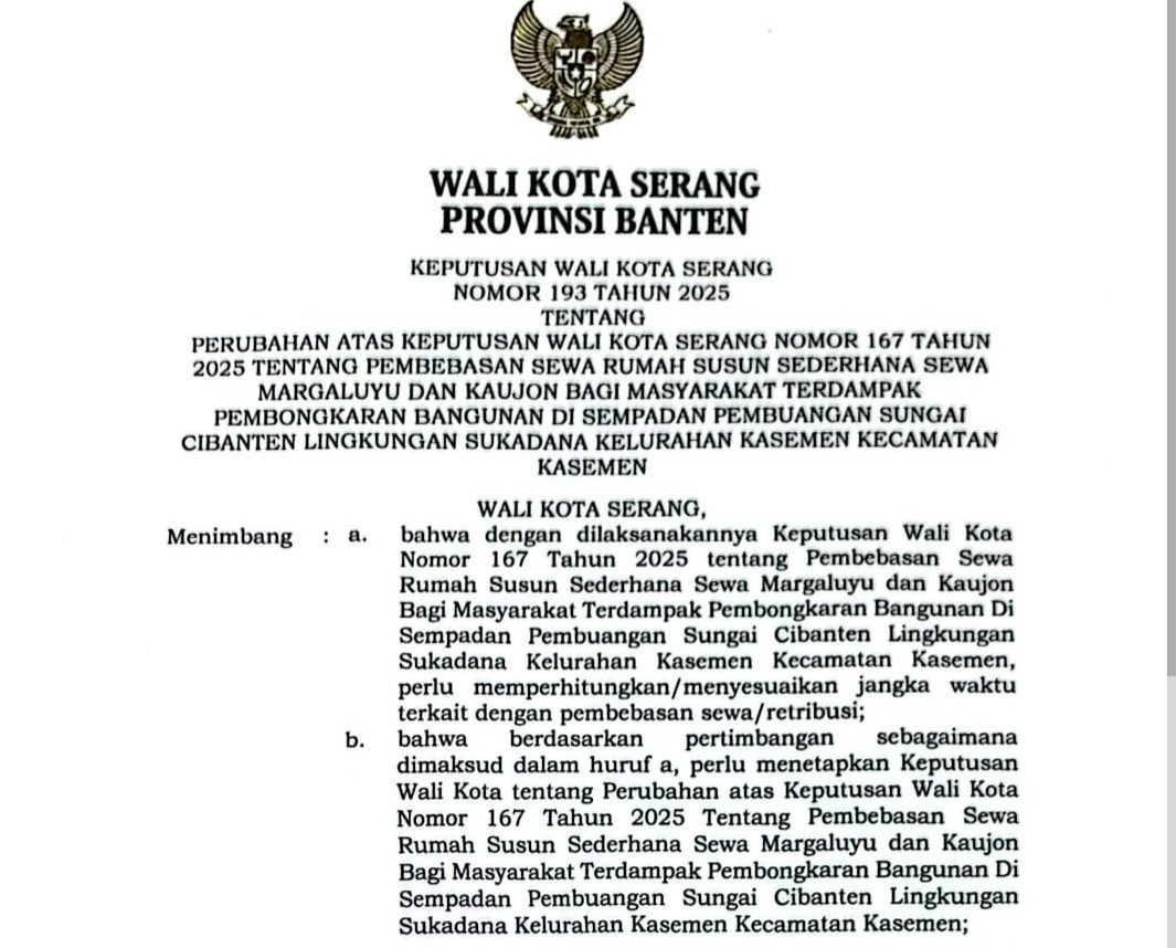 Kepwal Gratis Rusunawa Kota Serang