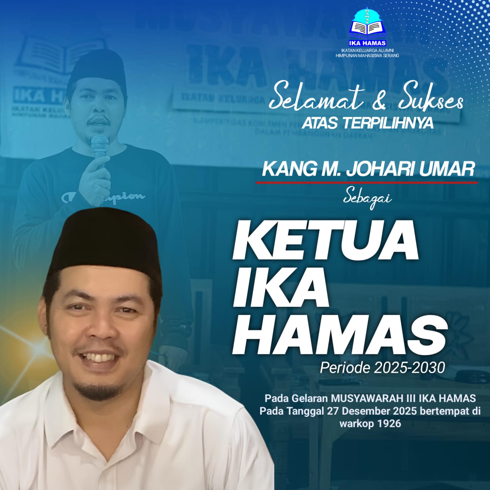 Musyawarah III IKA HAMAS saat berlangsungnya sidang pemilihan Ketua Umum di Warkop 1926, Kramatwatu, Kabupaten Serang, Sabtu, 27 Desember 2025