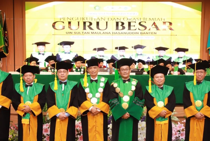 Prosesi pengukuhan lima guru besar UIN Sultan Maulana Hasanuddin Banten dalam Sidang Senat Terbuka di Gedung Rektorat.