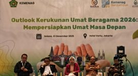 Rektor UIN Sultan Maulana Hasanuddin Banten Prof Muhammad Ishom menyampaikan pandangan tentang pentingnya persatuan dan kerukunan umat beragama dalam Diseminasi Outlook Kerukunan Umat Beragama 2026 di Jakarta.
