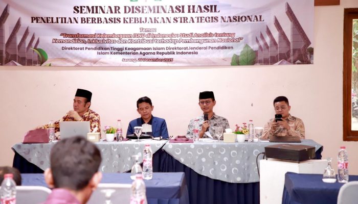 Seminar Diseminasi Hasil Penelitian Transformasi Kelembagaan ISNU yang digelar Kementerian Agama di Kota Serang, Banten, membahas peran strategis ISNU dalam pembangunan nasional menuju Indonesia Emas 2045.