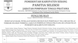 Lampiran pengumuman hasil seleksi terbuka Jabatan Pimpinan Tinggi Pratama di lingkungan Pemerintah Kabupaten Serang.