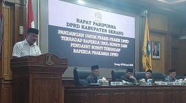 Fraksi Partai Gerindra DPRD Kabupaten Serang menyampaikan pandangan umum dalam Rapat Paripurna terkait revisi Perda Pengelolaan Persampahan, Rabu, 18 Februari 2026