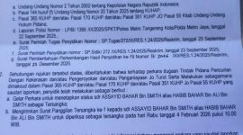 Surat Pemberitahuan Perkembangan Hasil Penyidikan (SP2HP) Polres Metro Tangerang Kota terkait penetapan Habib Bahar Bin Smith sebagai tersangka kasus dugaan persekusi kader Banser di Kota Tangerang.