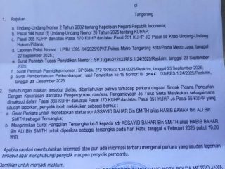 Surat Pemberitahuan Perkembangan Hasil Penyidikan (SP2HP) Polres Metro Tangerang Kota terkait penetapan Habib Bahar Bin Smith sebagai tersangka kasus dugaan persekusi kader Banser di Kota Tangerang.