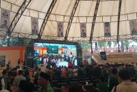 Ketua Umum PB Mathla’ul Anwar KH Embay Mulya Syarief menyampaikan pidato dalam pembukaan Muktamar ke-21 di Kota Serang, Banten, Sabtu, 11 April 2026