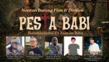 Pamflet nobar dan diskusi film “Pesta Babi” GUSDURian Serang Raya bertempat di Padepokan Kupi, Serang, yang mengangkat isu konflik agraria dan kolonialisme modern di Papua.