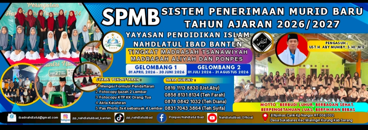 Pondok Pesantren Salafiyah Nahdlatul Ibad Banten Berlokasi di Jalan Nyimas Carik, Kampung Nangor, Desa Sukabares, Kecamatan Waringinkurung, Kabupaten Serang