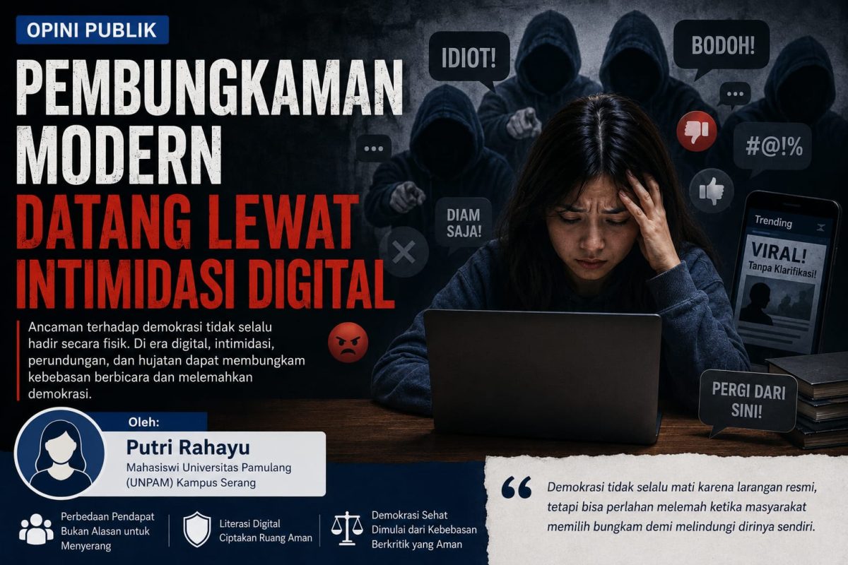 Pembungkaman Modern Datang Lewat Intimidasi Digital, opini ini ditulis oleh Putri Rahayu - Mahasiswi Universitas Pamulang (UNPAM) Kampus Serang