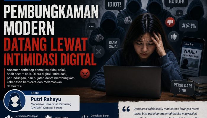 Pembungkaman Modern Datang Lewat Intimidasi Digital, opini ini ditulis oleh Putri Rahayu - Mahasiswi Universitas Pamulang (UNPAM) Kampus Serang