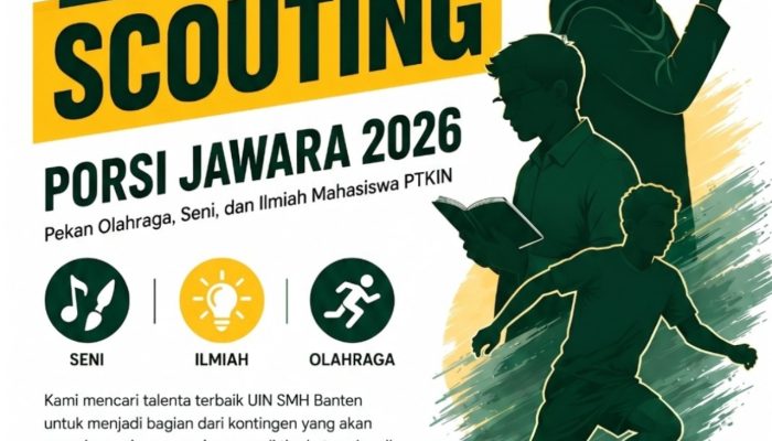 Mahasiswa UIN SMH Banten mengikuti kegiatan akademik di kampus. UIN SMH Banten mulai membuka Talent Scouting PORSI PTKIN 2026 untuk mencari talenta terbaik di bidang olahraga, seni, dan ilmiah.