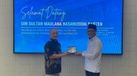 Rektor UIN Sultan Maulana Hasanuddin Banten Prof. Muhammad Ishom bersama jajaran pimpinan kampus saat melakukan pembahasan masterplan green campus dan transformasi digital bersama tim ITB di Bandung, Jumat, 8 Mei 2026.