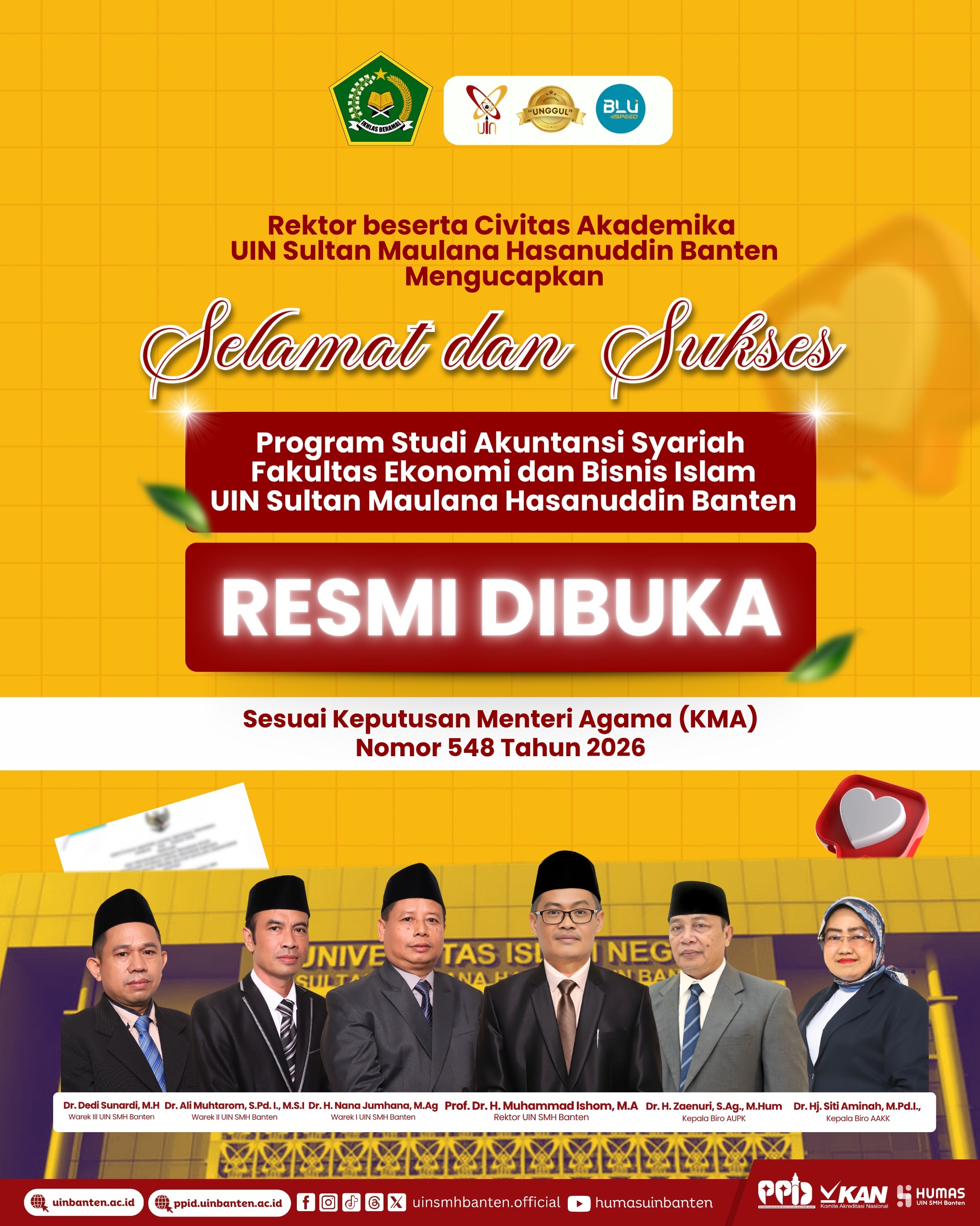 UIN Sultan Maulana Hasanuddin Banten resmi membuka Prodi S1 Akuntansi Syariah dan S3 Ekonomi Syariah