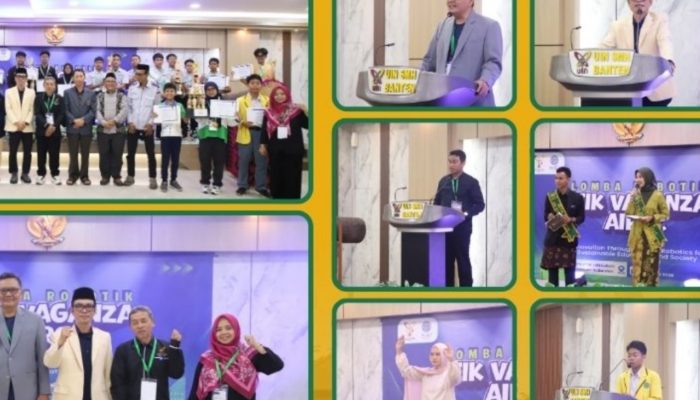 Peserta menampilkan kemampuan robot hasil rancangan mereka dalam ajang FTIK Vaganza AIROC 2026 yang digelar FTIK UIN SMH Banten bersama Artificial Intelligence Center Indonesia (AICI).