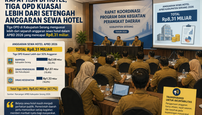 Ilustrasi kegiatan rapat pemerintah daerah di hotel. Tiga OPD menjadi penyerap terbesar anggaran sewa hotel dalam APBD Kabupaten Serang Tahun 2026.