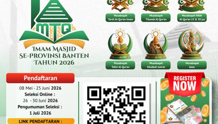 Panitia memperpanjang masa pendaftaran Musabaqah Tilawatil Qur'an (MTQ) Imam Masjid se-Provinsi Banten 2026 hingga 25 Juni untuk memberikan kesempatan lebih luas kepada peserta dari seluruh daerah
