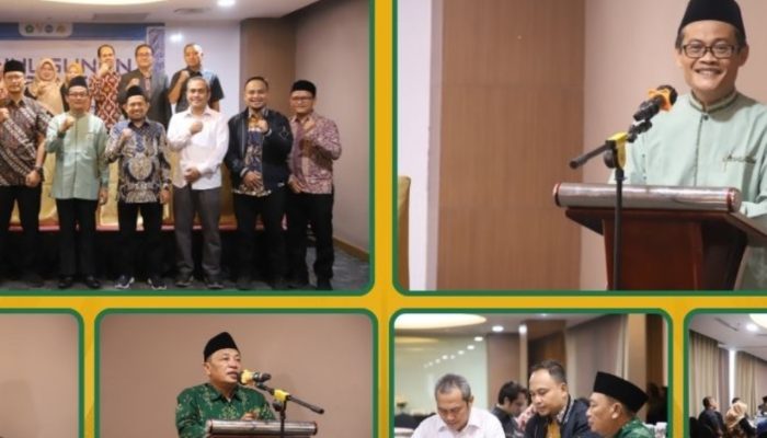 Rektor UIN SMH Banten Prof Muhammad Ishom bersama jajaran pimpinan universitas saat membuka kegiatan penyusunan dan sinkronisasi draft statuta baru di Hotel Soll Marina