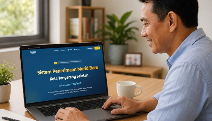 Wali murid mengakses website SPMB Kota Tangerang Selatan untuk mengikuti proses pendaftaran peserta didik baru secara daring.