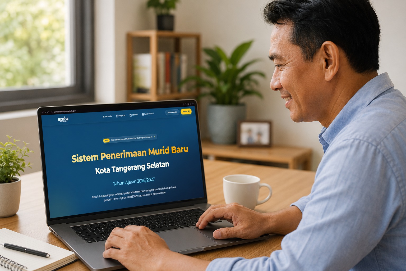Wali murid mengakses website SPMB Kota Tangerang Selatan untuk mengikuti proses pendaftaran peserta didik baru secara daring.