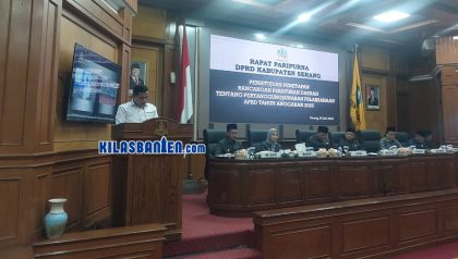 Anggota DPRD Kabupaten Serang mengikuti rapat paripurna penyampaian laporan Badan Anggaran terkait persetujuan Raperda Pertanggungjawaban Pelaksanaan APBD Tahun Anggaran 2025.