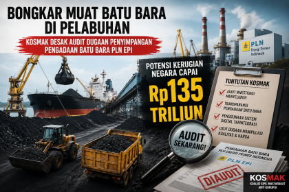 Ilustrasi aktivitas bongkar muat batu bara di kawasan pelabuhan. KOSMAK meminta pemerintah mengaudit dugaan penyimpangan dalam pengadaan batu bara untuk pembangkit listrik milik PLN EPI, potensi kerugian negara mencapai Rp135 triliun.