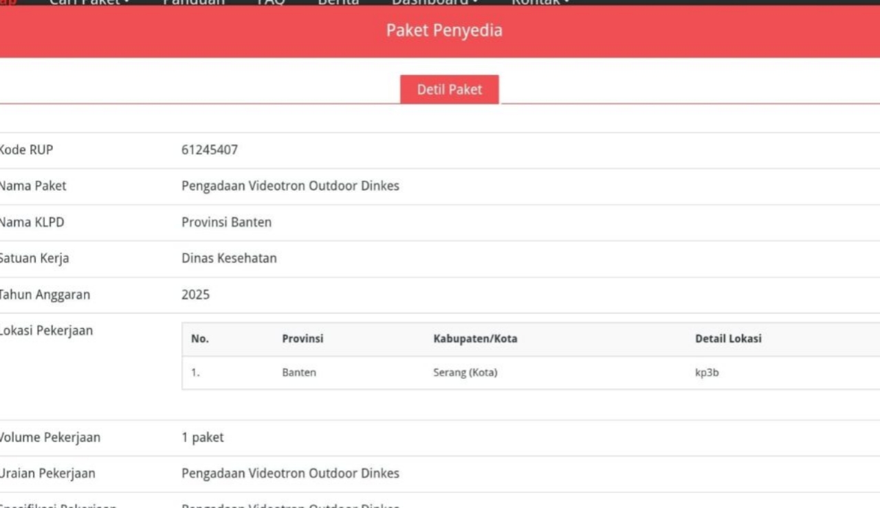 Gambar anggaran videotron di kawasan perkantoran. BPK RI menemukan proyek pengadaan videotron Dinas Kesehatan Banten senilai Rp2,77 miliar tidak memenuhi spesifikasi kontrak berdasarkan hasil audit APBD 2025.