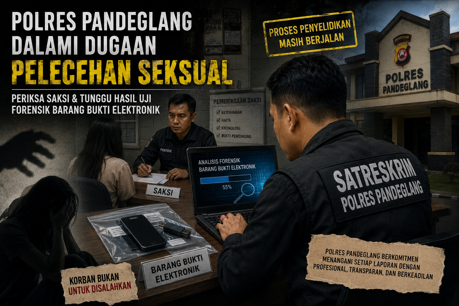 Ilustrasi Petugas Satreskrim Polres Pandeglang masih mendalami dugaan pelecehan seksual yang melibatkan seorang anggota DPRD Kota Serang dengan menunggu hasil pemeriksaan Laboratorium Forensik Bareskrim Polri terhadap barang bukti elektronik. (Redaksi Kilas Banten)