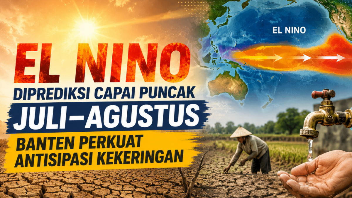 Petugas memantau kondisi lahan pertanian yang mulai mengering di Banten sebagai langkah antisipasi menghadapi puncak fenomena El Nino yang diperkirakan terjadi pada Juli–Agustus 2026