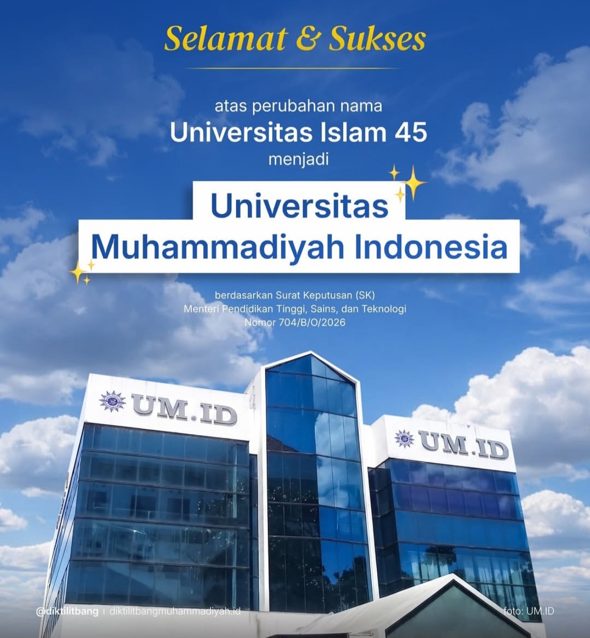 Transformasi UNISMA Bekasi menjadi Universitas Muhammadiyah Indonesia (UM.ID) menandai babak baru pengembangan pendidikan tinggi berbasis inovasi, teknologi, dan nilai-nilai Islam.