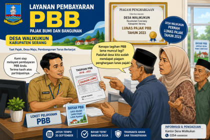 Warga Desa Walikukun menunjukkan dokumen tagihan Pajak Bumi dan Bangunan (PBB) yang kembali muncul meski desa mereka pernah menerima piagam pelunasan pajak dari Bupati Serang.