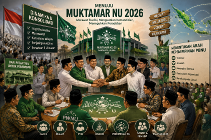 Ilustrasi dinamika politik menjelang Muktamar Nahdlatul Ulama 2026 yang memperlihatkan konsolidasi berbagai elemen organisasi dalam menentukan arah kepemimpinan PBNU.