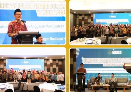 Rektor UIN Sultan Maulana Hasanuddin Banten Prof Muhammad Ishom saat memberikan arahan dalam kegiatan Penyusunan Pedoman Pengelolaan Anggaran di Cilegon.