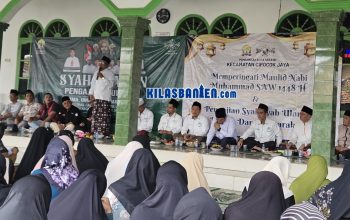 Ketua Tanfidziyah PCNU Kota Serang KH Saifun Nawasi menyampaikan tausiyah pada Pengajian Syahriyahan MWCNU Cipocok Jaya di Masjid Al Muhlisin, Kelurahan Dalung, Kota Serang, Jumat (18/9/2026).