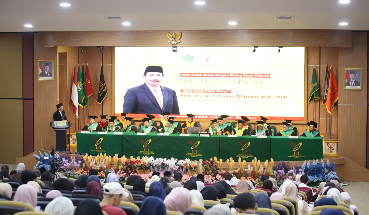 Kepala BPIP RI Prof. Yudian Wahyudi menyampaikan orasi ilmiah pada Dies Natalis ke-64 UIN Sultan Maulana Hasanuddin Banten di Auditorium Gedung Rektorat Kampus 2 UIN SMH Banten, Kota Serang, Selasa (20/10/2026).